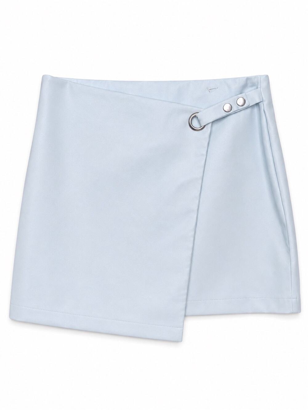 Francesca’s Light Blue Faux Leather Wrap Mini Skirt NWT Large